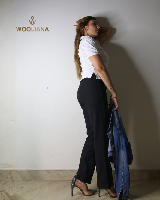 Wooliana Women’s Black Fleece-Lined Wool Warm Trousers | Winter Pants for Cozy Elegance