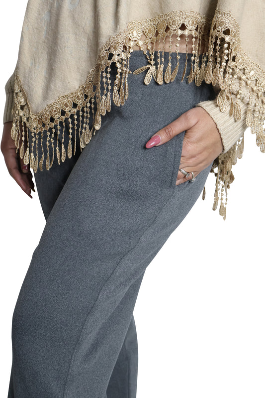 Wooliana Women’s Fleeced Ash Grey Woolen Plush Pants | Soft & Warm Winter Lowers