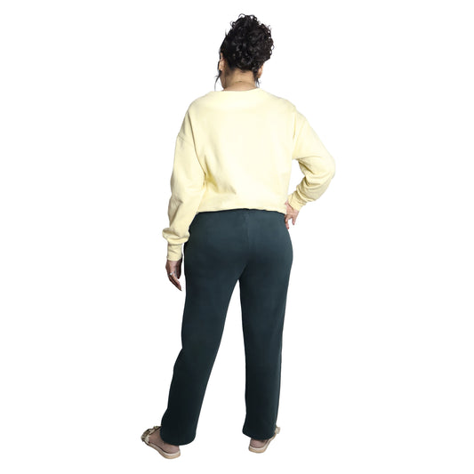 Wooliana Women’s Fleeced Bottle Green Woolen Plush Pants | Soft & Warm Winter Lowers