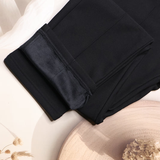 Wooliana Women’s Black Fleece-Lined Wool Warm Trousers | Winter Pants for Cozy Elegance