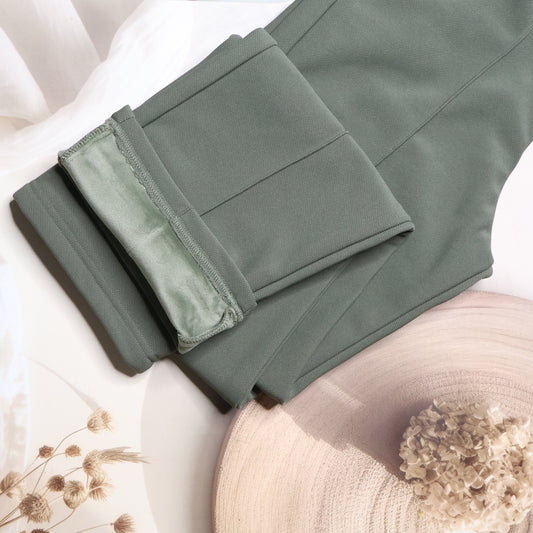 Wooliana Women’s Pastel Green Fleece-Lined Wool Warm Trousers | Winter Pants for Cozy Elegance