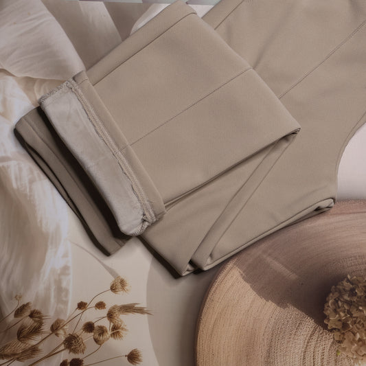 Wooliana Women’s Beige Fleece-Lined Wool Warm Trousers | Winter Pants for Cozy Elegance