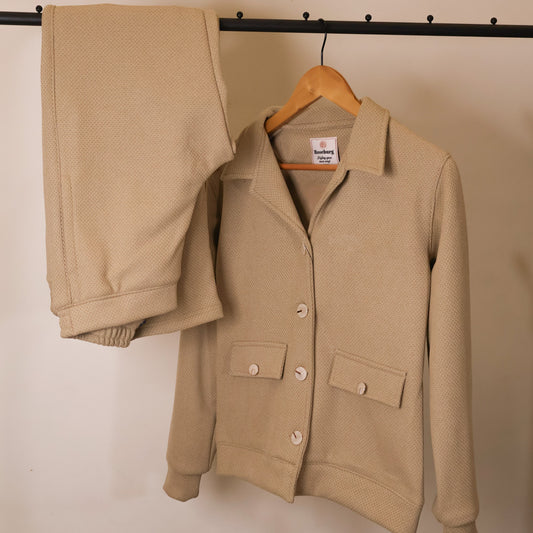 Wooliana Women’s Pastel Beige Winter Co-Ord Set | Fleece-Lined Warm Casual Co-Ord for Women | Long Sleeve Stylish Winter Outfit