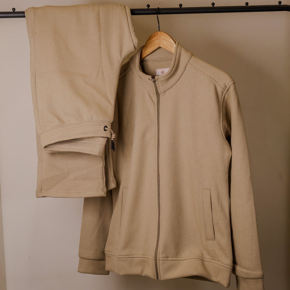 Wooliana Women’s Pastel Beige Woollen Winter Tracksuit | Warm Sweatshirt & Trousers Set | Cozy Activewear for Cold Weather