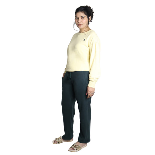 Wooliana Women’s Fleeced Bottle Green Woolen Plush Pants | Soft & Warm Winter Lowers